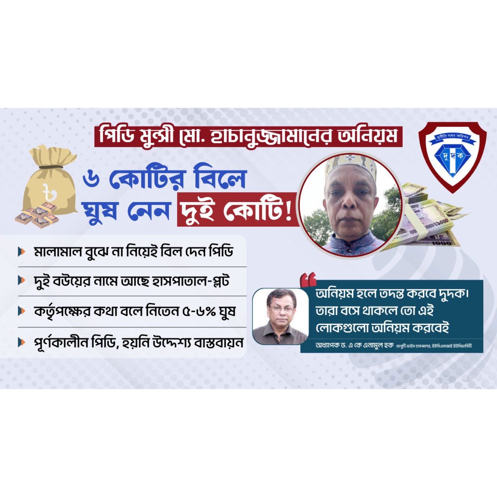 পিডি হাচানুজ্জামানের ঘুষ আর সীমাহীন দূর্নীতি