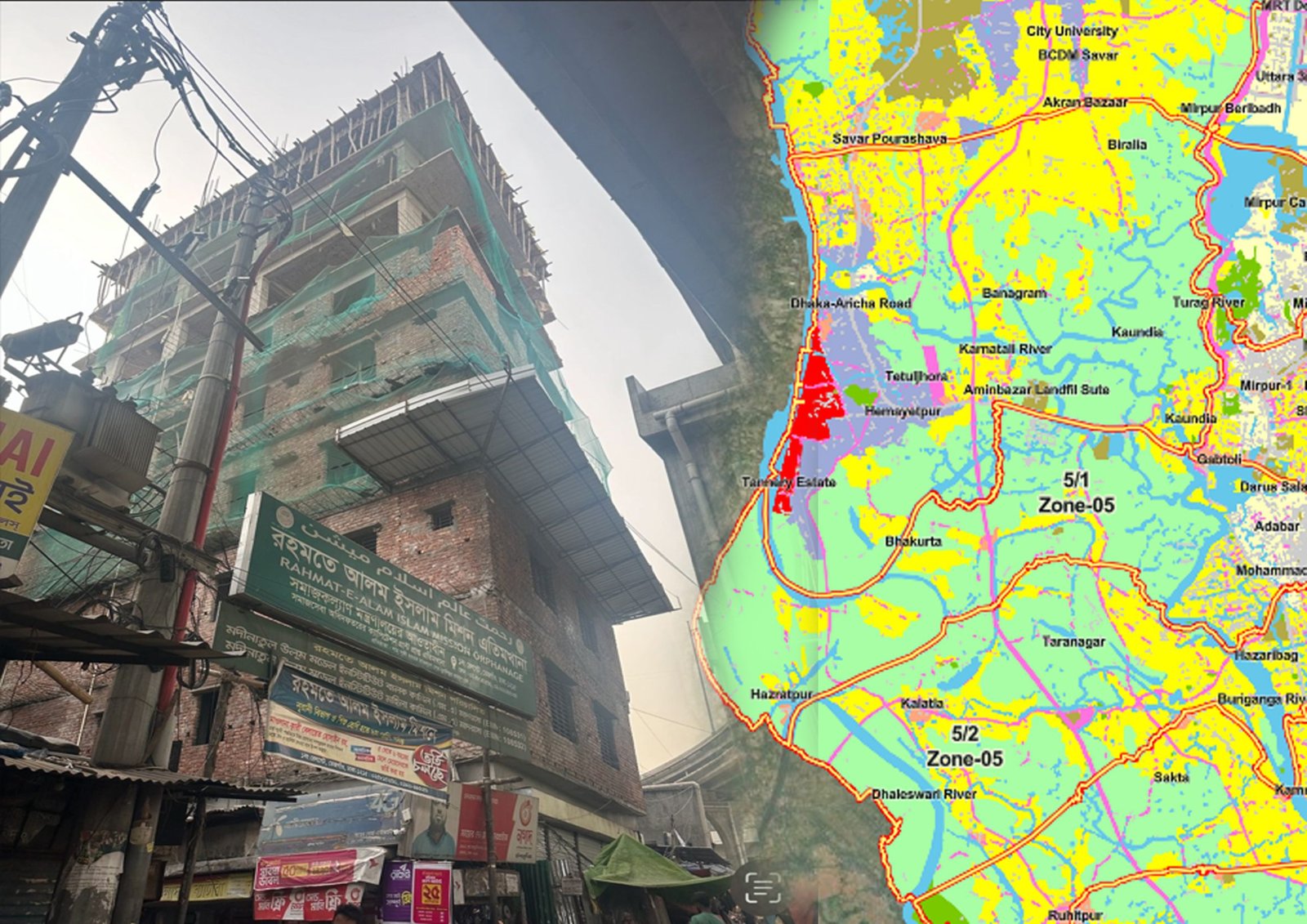 পূর্ব তেজতুরি বাজারে ডিম ব্যবসায়ীর নির্মাণাধীন অনুমোদনহীন ০৭ তলা ভবন