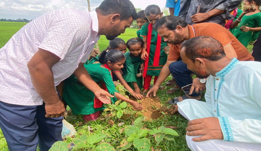 নালিতাবাড়ীতে শিশুদের হাতে ৩০০ তালবীজ রোপণ