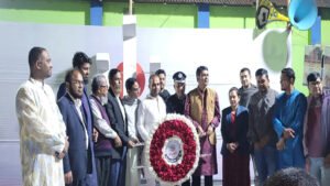 শেরপুরের ঝিনাইগাতী শহীদ মিনারে ভাষা শহিদদের প্রতি শ্রদ্ধা নিবেদন