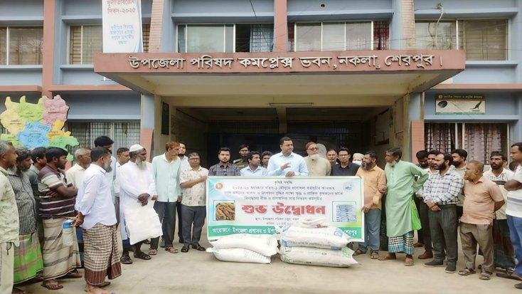 শেরপুরের নকলায় কৃষকদের মাঝে বিনামূল্যে বীজ ও সার বিতরণ