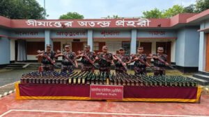 ঝিনাইগাতীতে বিজিবির অভিযানে ৩৯৩ বোতল ভারতীয় অবৈধ মদ জব্দ