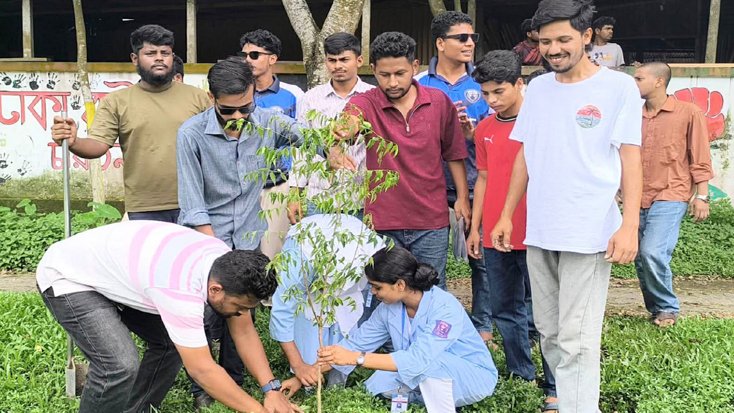 নকলা সরকারি হাজী জালমামুদ কলেজ ছাত্রদলের উদ্যোগে বৃক্ষরোপণ ও চারা বিতরণ