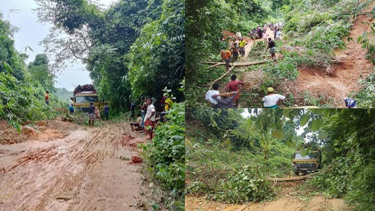 অতিবৃষ্টিতে বালিজুরী-ঝুলগাঁও সীমান্ত সড়কে যোগাযোগ ব্যাহত