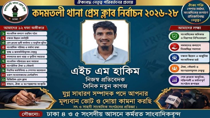 কদমতলী থানা প্রেসক্লাব ঢাকা নির্বাচন ২০২৬ যুগ্ম সাধারণ সম্পাদক পদে প্রার্থী এইচএম হাকিম