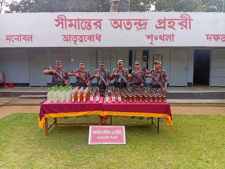 শেরপুর সীমান্তে ৭০৫ বোতল ভারতীয় মদ জব্দ, ধরাছোঁয়ার বাইরে মূল হোতারা